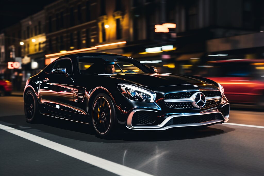 sports-car-speeding-along-city-street-night